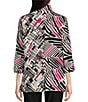 Color:Black/White - Image 2 - Printed Woven Wire Collar 3/4 Cuffed Sleeve Button Front Tunic