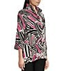 Color:Black/White - Image 4 - Printed Woven Wire Collar 3/4 Cuffed Sleeve Button Front Tunic