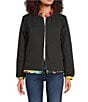 Ali Miles Reversible Abstract Print Quilted Stand Collar Long Sleeve High-Low Zip Front Jacket, Color:Abstract Multi - Image 2