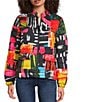 Ali Miles Reversible Abstract Print Quilted Stand Collar Long Sleeve High-Low Zip Front Jacket, Color:Abstract Multi - Image 3