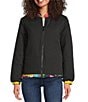 Ali Miles Reversible Abstract Print Quilted Stand Collar Long Sleeve High-Low Zip Front Jacket, Color:Abstract Multi - Image 4