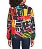 Ali Miles Reversible Abstract Print Quilted Stand Collar Long Sleeve High-Low Zip Front Jacket, Color:Abstract Multi - Image 5