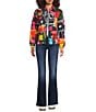 Ali Miles Reversible Abstract Print Quilted Stand Collar Long Sleeve High-Low Zip Front Jacket, Color:Abstract Multi - Image 7
