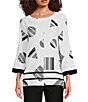 Ali Miles Round Neck 3/4 Sleeve Print Popover Tunic,All Products : American Fashion Style Bags On Sale