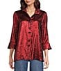 Ali Miles Shimmer Wire Collar 3/4 Sleeve Button Front Tunic, Color:Crimson - Image 1