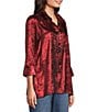 Ali Miles Shimmer Wire Collar 3/4 Sleeve Button Front Tunic, Color:Crimson - Image 3