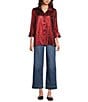 Ali Miles Shimmer Wire Collar 3/4 Sleeve Button Front Tunic, Color:Crimson - Image 5