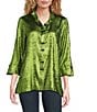 Ali Miles Shimmer Wire Collar 3/4 Sleeve Button Front Tunic, Color:Soft Olive - Image 1