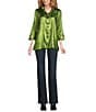 Ali Miles Shimmer Wire Collar 3/4 Sleeve Button Front Tunic, Color:Soft Olive - Image 5