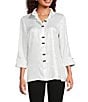 Ali Miles Shimmer Wire Collar 3/4 Sleeve Button Front Tunic, Color:Pearl - Image 1