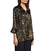 Ali Miles Shimmer Woven Allover Multi Print Wire Collar 3/4 Bell Sleeve Button Front Tunic, Color:Multi - Image 3