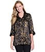 Ali Miles Shimmer Woven Allover Multi Print Wire Collar 3/4 Bell Sleeve Button Front Tunic, Color:Multi - Image 7