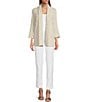 Color:Oatmeal - Image 3 - Solid Texture Knit Shawl Collar 3/4 Sleeve Patch Pocket Kimono Jacket