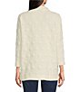 Color:Winter White - Image 2 - Solid Textured Dot Print Funnel Neck 3/4 Sleeve Button Side Detail Knit Tunic