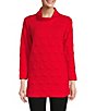 Color:Red - Image 1 - Solid Textured Dot Print Funnel Neck 3/4 Sleeve Button Side Detail Knit Tunic