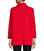 Color:Red - Image 2 - Solid Textured Dot Print Funnel Neck 3/4 Sleeve Button Side Detail Knit Tunic