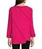 Color:Fuchsia - Image 2 - Solid Woven Contrast Stitch Round Neck 3/4 Sleeve Tunic