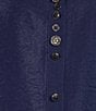 Color:Navy - Image 4 - Solid Woven Crinkled Point Collar 3/4 Sleeve Curved Hem Button Front Tunic
