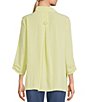 Color:Maize - Image 2 - Solid Woven Point Collar 3/4 Pleated Sleeve Button Front Pocket Top