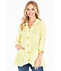 Color:Maize - Image 4 - Solid Woven Point Collar 3/4 Pleated Sleeve Button Front Pocket Top