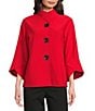 Ali Miles Stand Collar 3/4 Sleeve Hi-Low Hem Button-Front Jacket, Color:Red - Image 2