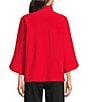 Ali Miles Stand Collar 3/4 Sleeve Hi-Low Hem Button-Front Jacket, Color:Red - Image 3