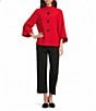 Ali Miles Stand Collar 3/4 Sleeve Hi-Low Hem Button-Front Jacket, Color:Red - Image 4