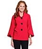 Ali Miles Stand Collar 3/4 Sleeve Hi-Low Hem Button-Front Jacket, Color:Red - Image 6