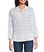 Ali Miles Strayed Linear Dot Point Collar 3/4 Sleeve Pop-Over Top - Image 1