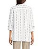 Ali Miles Stripe Dotted Geometric Linen Blend Wire Collar 3/4 Roll-Tab Sleeve Tunic, Color:French Almond - Image 2