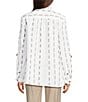 Ali Miles Stripe Dotted Geometric Linen Blend Wire Collar 3/4 Roll-Tab Sleeve Tunic, Color:French Almond - Image 4