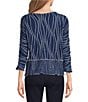 Ali Miles Texture Jacquard Blue Mist Print Round Neck 3/4 Sleeve Pullover Top - Image 2