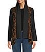 Ali Miles Textured Jacquard Geometric Print Open Front Cardigan, Color:Black - Image 1