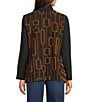 Ali Miles Textured Jacquard Geometric Print Open Front Cardigan, Color:Black - Image 2