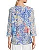 Color:Blue Print - Image 2 - Textured Knit Abstract Print V-Neck 3/4 Sleeve Pop Over Tunic