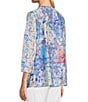 Color:Blue Print - Image 5 - Textured Knit Abstract Print V-Neck 3/4 Sleeve Pop Over Tunic