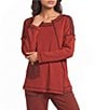 Ali Miles Textured Knit Round Neck Long Sleeve Button Detail Pullover Top - Image 1
