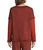 Ali Miles Textured Knit Round Neck Long Sleeve Button Detail Pullover Top - Image 2