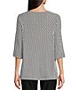 Color:Black - Image 2 - Textured Knit Round Neck 3/4 Sleeve Tunic