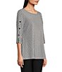 Color:Black - Image 4 - Textured Knit Round Neck 3/4 Sleeve Tunic