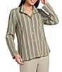 Ali Miles Textured Knit Stripe Point Collar 3/4 Sleeve Top - Image 1