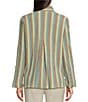 Ali Miles Textured Knit Stripe Point Collar 3/4 Sleeve Top - Image 2