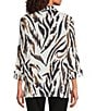 Ali Miles Textured Knit Zebra Print Point Collar 3/4 Sleeve Hi-Low Hem Button-Front Tunic, Color:Multi - Image 2