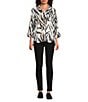 Ali Miles Textured Knit Zebra Print Point Collar 3/4 Sleeve Hi-Low Hem Button-Front Tunic, Color:Multi - Image 3