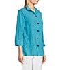 Ali Miles Textured Wire Collar 3/4 Sleeve Button Front Tunic, Color:Aqua - Image 3