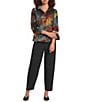 Ali Miles Textured Woven Abstract Multi Print Wire Collar 3/4 Sleeve Button Front Top - Image 3