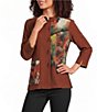 Ali Miles Textured Woven Abstract Patch Print 3/4 Sleeve Button Front Tunic - Image 1