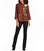 Ali Miles Textured Woven Abstract Patch Print 3/4 Sleeve Button Front Tunic - Image 3