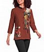 Ali Miles Textured Woven Abstract Patch Print 3/4 Sleeve Button Front Tunic - Image 1