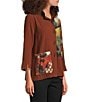 Ali Miles Textured Woven Abstract Patch Print 3/4 Sleeve Button Front Tunic - Image 3
